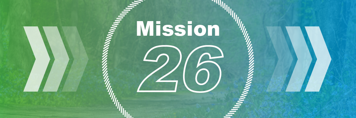 Mission 26 graphic with arrows pointing forward