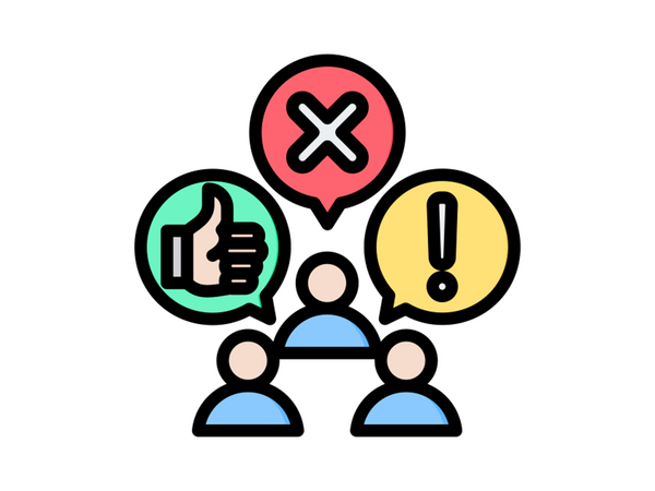 Icon of three people leaving feedback with green, red or yellow messaging