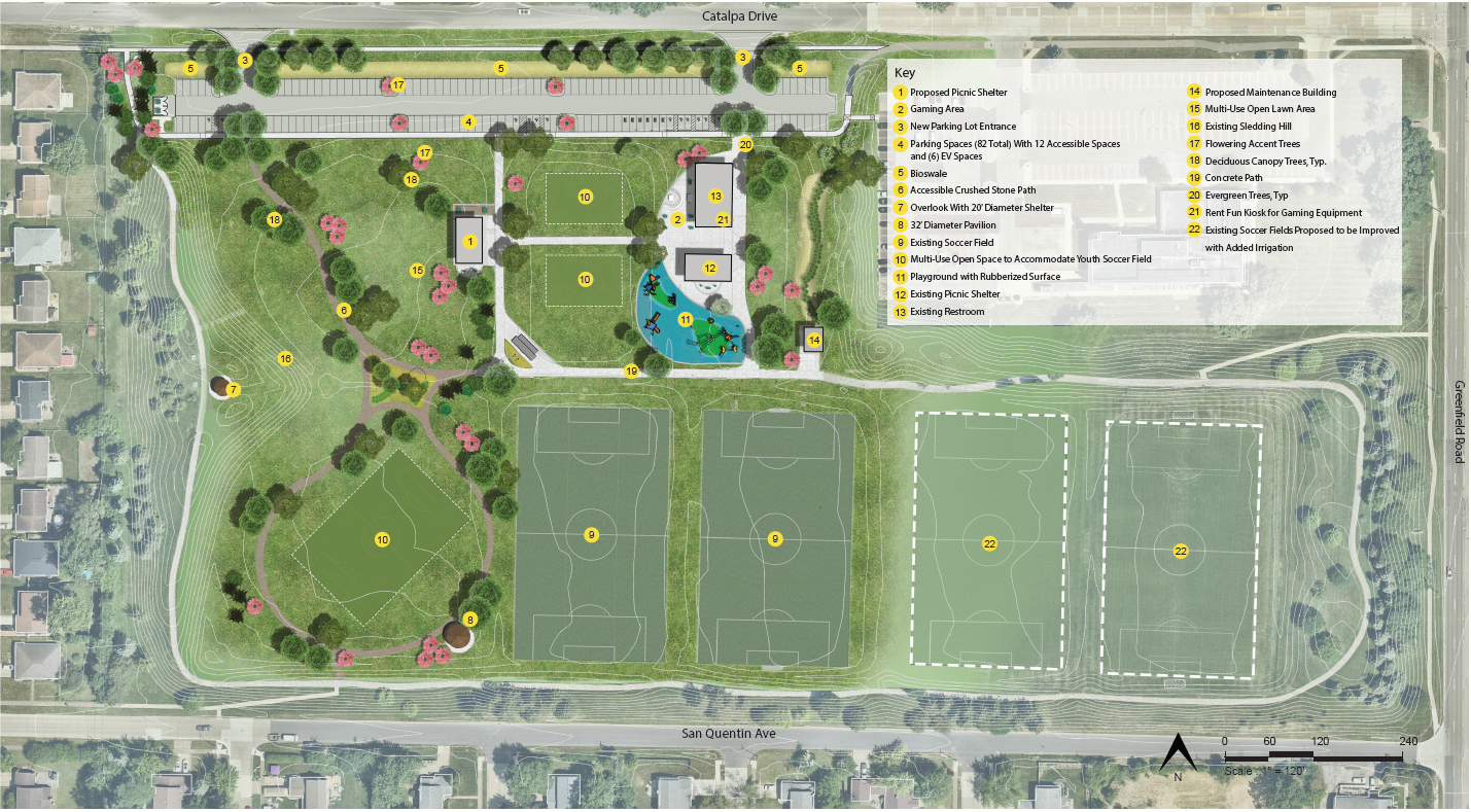 map of the proposed site plan, calling out new features to be added