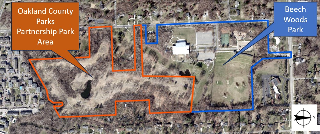 aerial map of the beech woods park property showing the southfield oaks portion