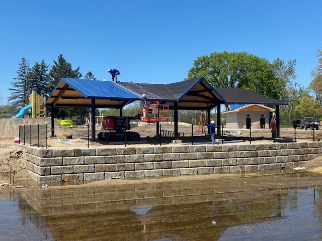 image of a pavilion and retaining wall under construction
